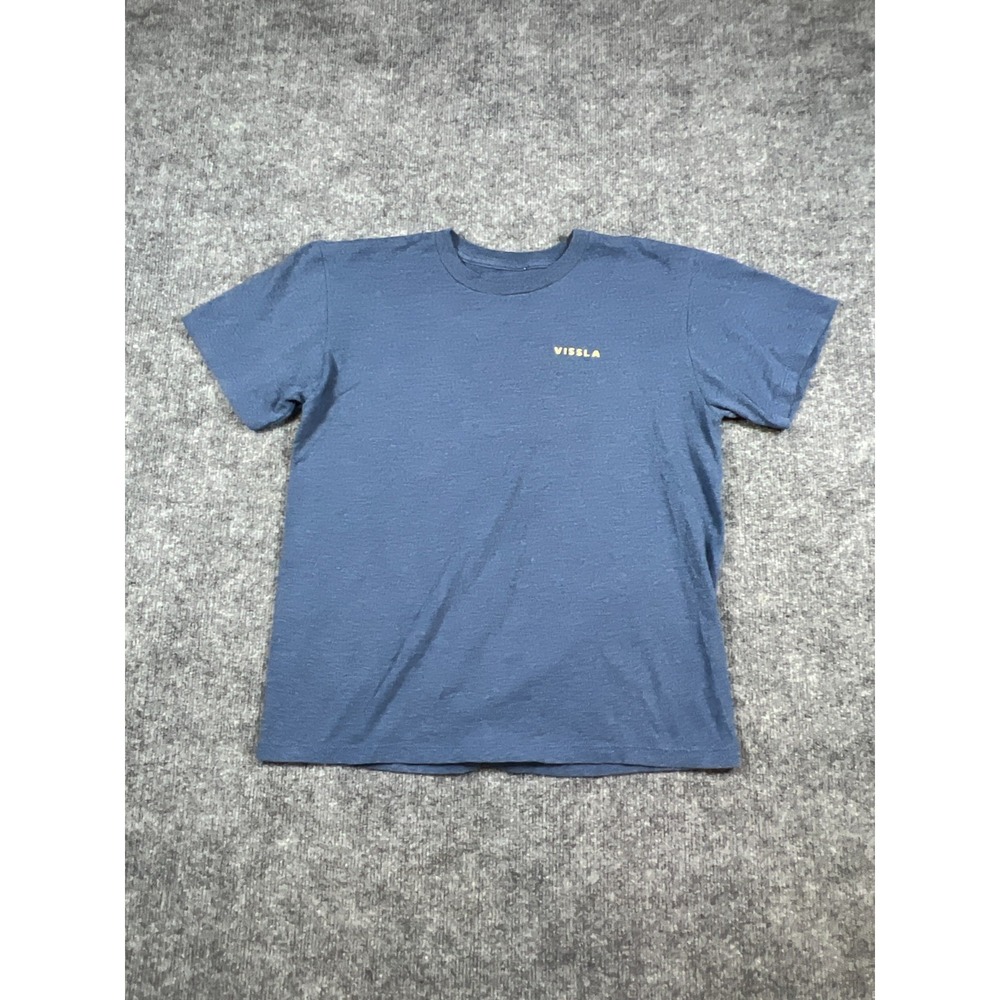 Vissla T Shirt Mens Blue Surf Tropical Palm Wave Graphic Crew Neck Everyday